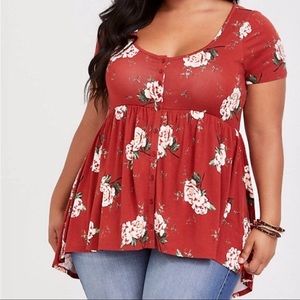 Torrid Super Soft Knit Floral Babydoll Top
